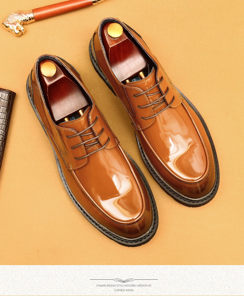 Voyage Voyage Cross-Border Men's Genuine Formal British Derby Patent Leather Glossy Business Shoes_voghion.com