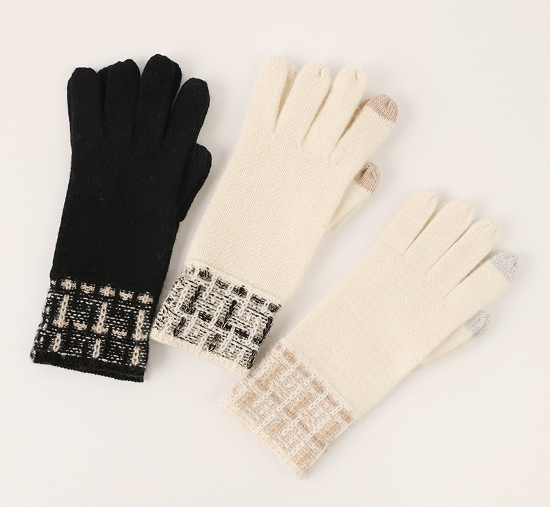 boy Boy Boy Cashmere Autumn Touchscreen Style Unisex Winter Knitted With Gold Thread Thermal Cycling Gloves_voghion.com