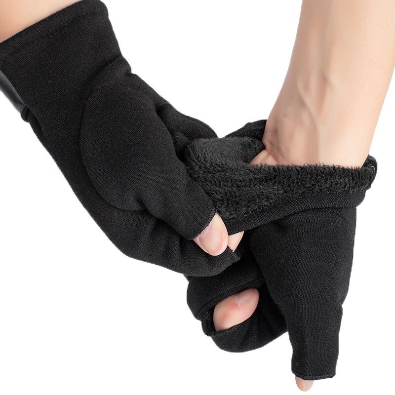 boy Boy Boy Two-Finger Gloves For Men, Autumn And Winter, Warm, Fleece-Lined, Thickened Cotton, Driving, Half-Finger, Fingerless,_voghion.com