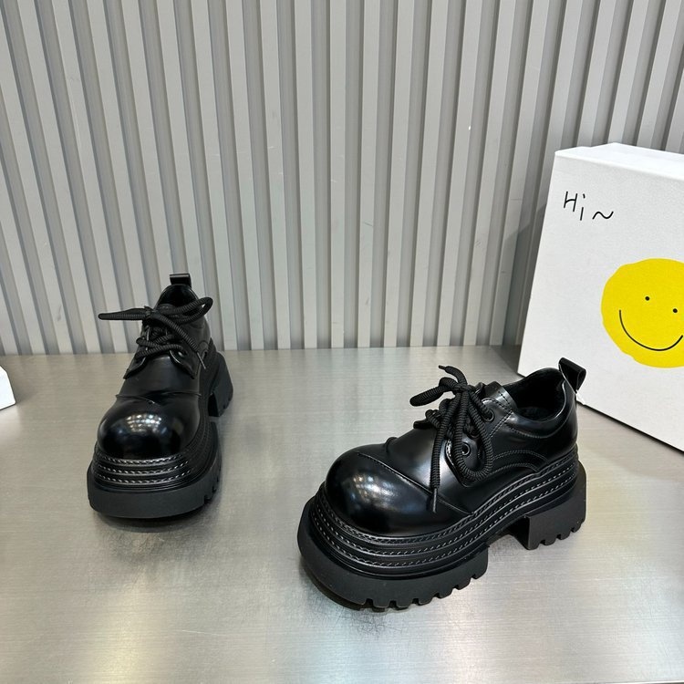 Voyage Voyage 2025 Spring Thick-Soled Leather For Women, British Style Lace-Up Derby Shoes, Loafers, Platform Height-Increasing Shoes_voghion.com