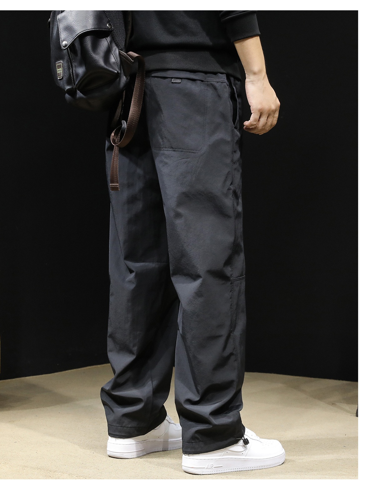 Pantaloni cargo larghi e dritti neri alla moda da uomo, nuovi, autunno 2025, casual_voghion.com