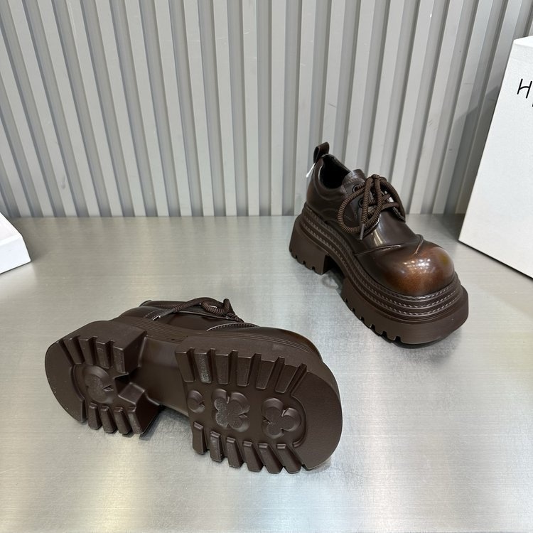 Voyage Voyage 2025 Spring Thick-Soled Leather For Women, British Style Lace-Up Derby Shoes, Loafers, Platform Height-Increasing Shoes_voghion.com