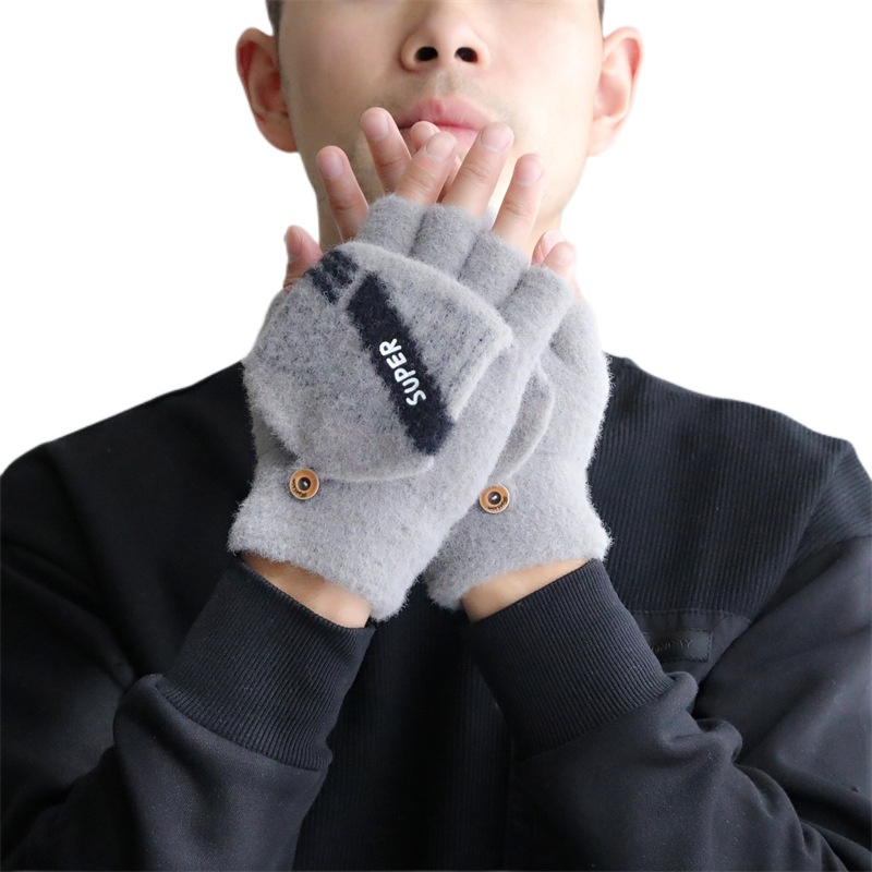 ragazzo Ragazzo Ragazzo Uomo Guanti a cinque dita a metà taglio senza dita Flip Cover Inverno Studenti Scrittura Dattilografia Pile Caldo_voghion.com