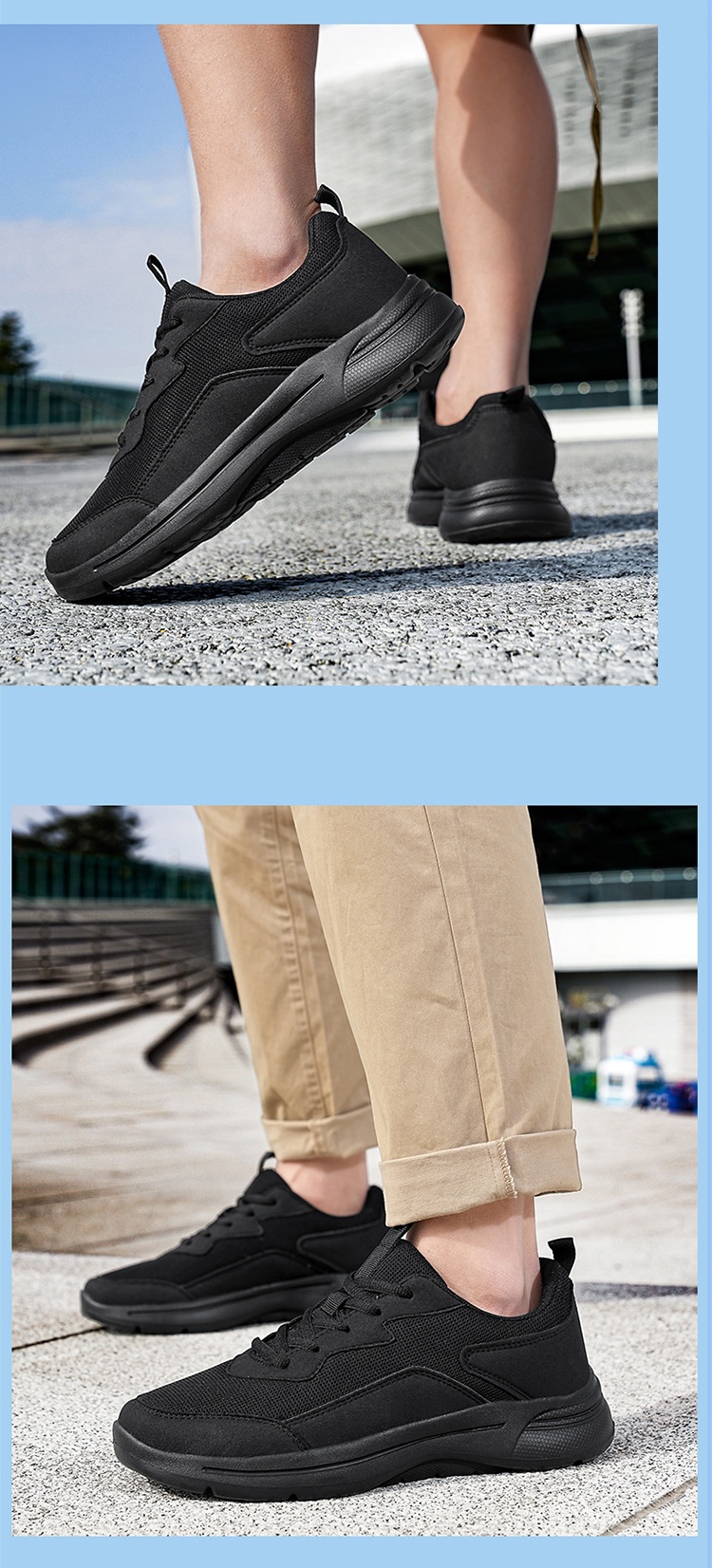 Baskets Zees All Sneakers Homme 2025 en maille respirante, noires pures, pour la course, les loisirs, semelle souple, grandes tailles (export 48)._voghion.com