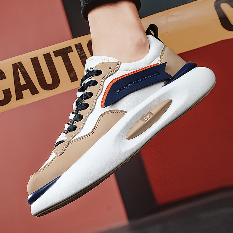 Tênis esportivo Zees de couro genuíno para casal, com sola grossa, branco, estilo casual e moderno, ideal para outono/inverno. Versátil e estiloso, perfeito para homens e mulheres._voghion.com