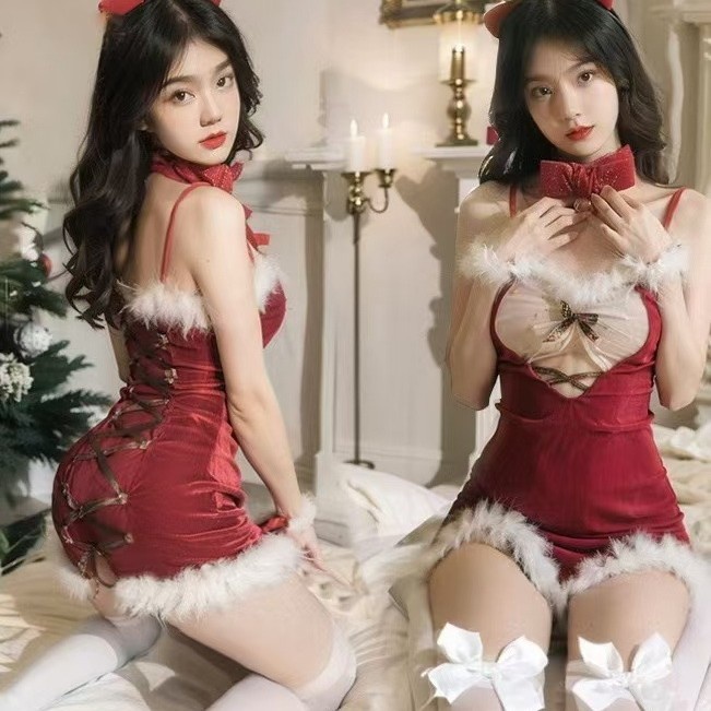 Eros Lab Lian Dai Natale Pelliccia Trasparente Pizzo Set con Lingerie Nightclub Costume da Ballo Anime Stretto Sexy_voghion.com