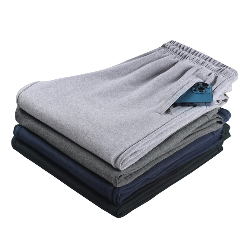 Pantaloni sportivi lunghi e dritti in maglia, casual, da uomo, taglie forti, in puro cotone, vestibilità ampia, primavera-autunno_voghion.com