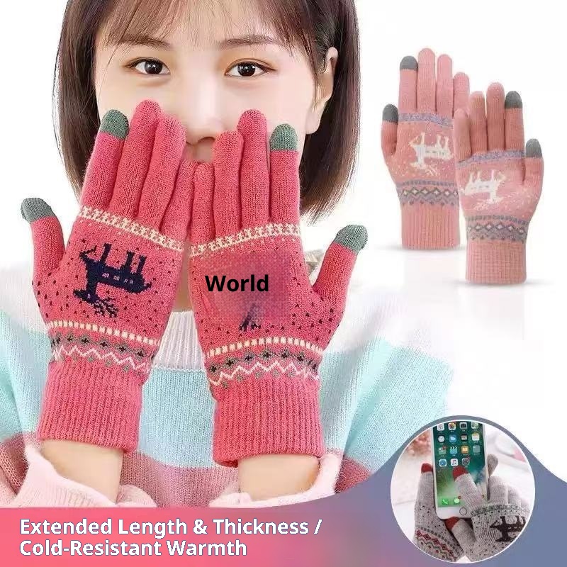 boy Boy Boy Men's Winter Cycling Electric Bike Warm Windproof Cold-Proof 2025 New Fleece-Lined Thickened Knitted Wool Gloves_voghion.com