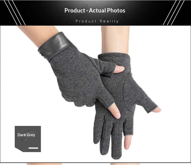 boy Boy Boy Two-Finger Gloves For Men, Autumn And Winter, Warm, Fleece-Lined, Thickened Cotton, Driving, Half-Finger, Fingerless,_voghion.com