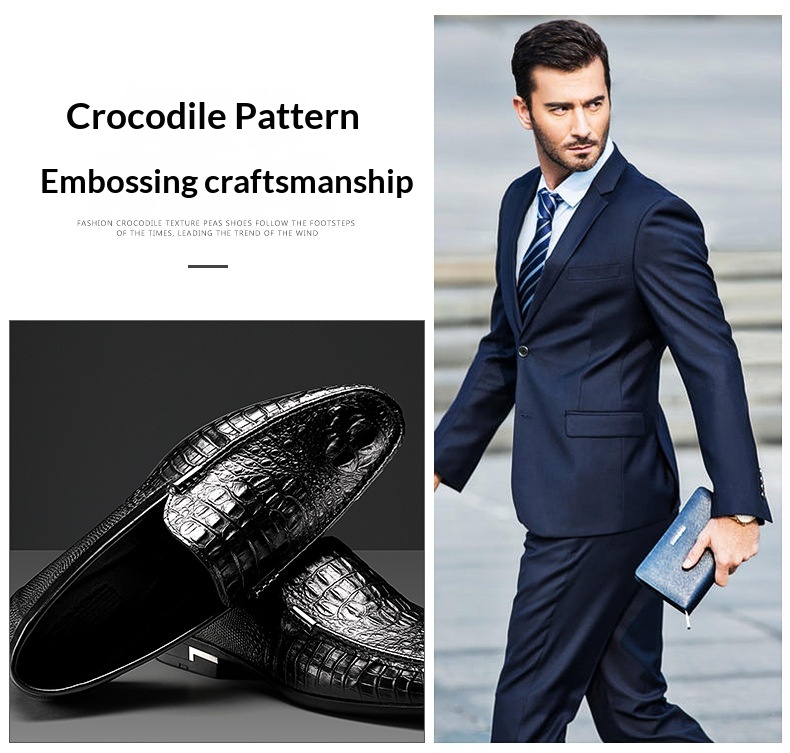 Voyage Voyage - Mocasines de piel auténtica con suela suave para hombre, cómodos y casuales, con estampado de cocodrilo, color negro_voghion.com