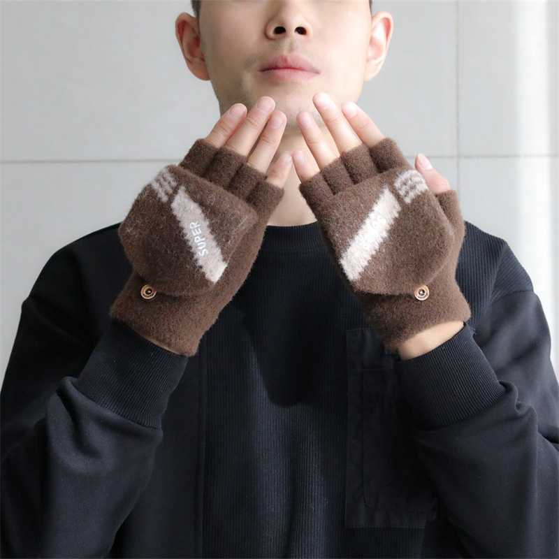 ragazzo Ragazzo Ragazzo Uomo Guanti a cinque dita a metà taglio senza dita Flip Cover Inverno Studenti Scrittura Dattilografia Pile Caldo_voghion.com