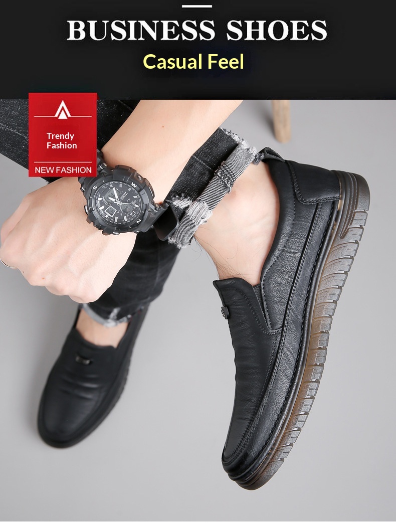 Voyage Voyage New Leather Cowhide Business Loafers Casual Men's Soft Sole Non-Slip Lazy Shoes_voghion.com