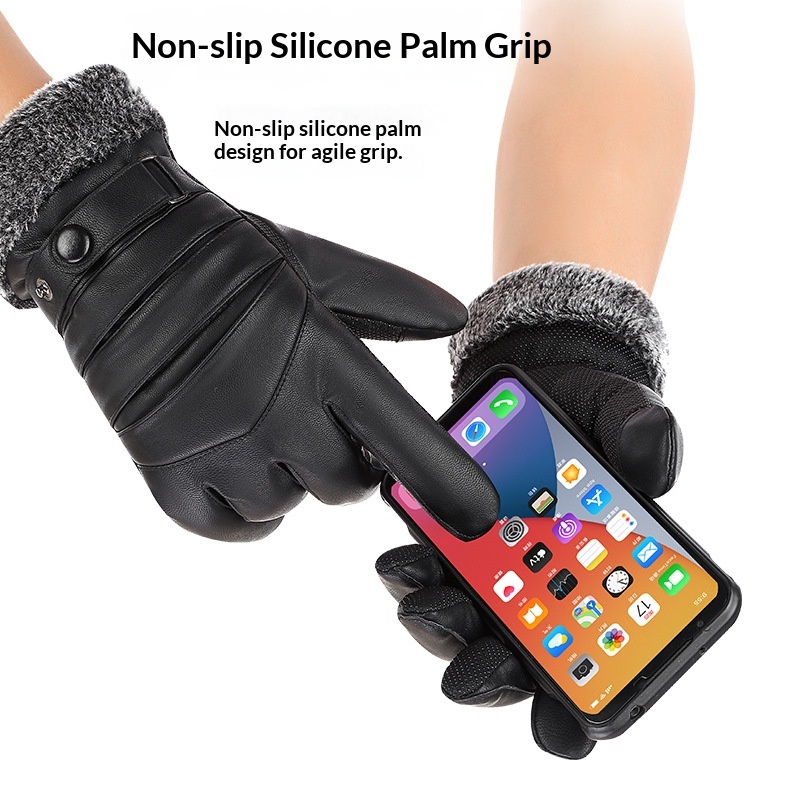 boy Boy Boy Men's Leather Gloves Winter Windproof Warm Fleece Lined Thickened Outdoor Sports Cold-Proof Waterproof Cycling_voghion.com