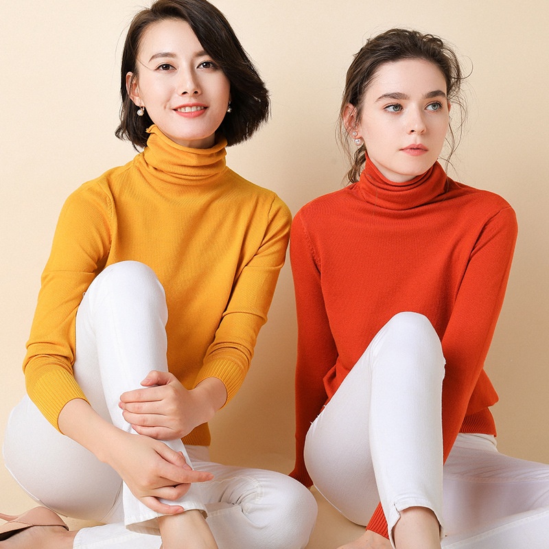 ChicShe ChicShe 2025 Autumn Winter New Women's Sweater Korean Style Pile Collar Slim Fit Inner Layer Base Shirt Knitted Wool_voghion.com