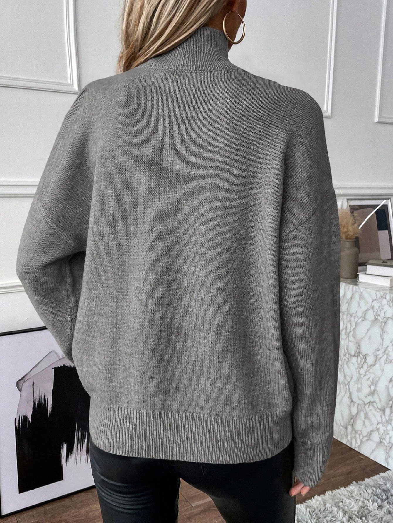 ChicShe ChicShe Autumn Winter Cross-Border European And American Women's Knitted Export Off-Shoulder Half Turtleneck Solid Color_voghion.com