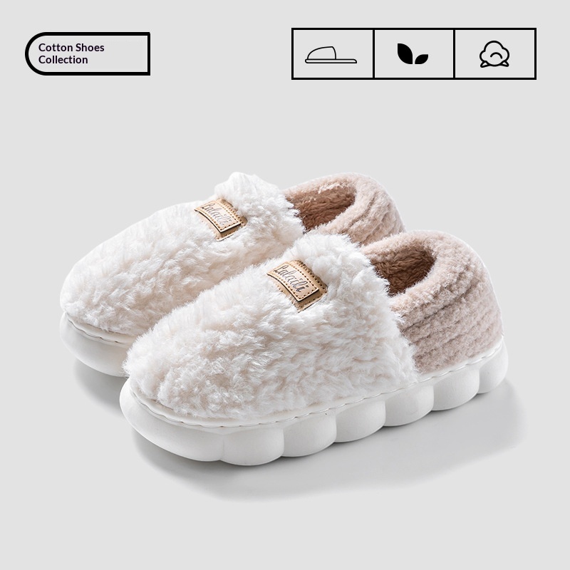 Zees Zees Women's Winter 2024 New Indoor Plush Couple Slippers Non-Slip Men's Home Cotton Shoes_voghion.com