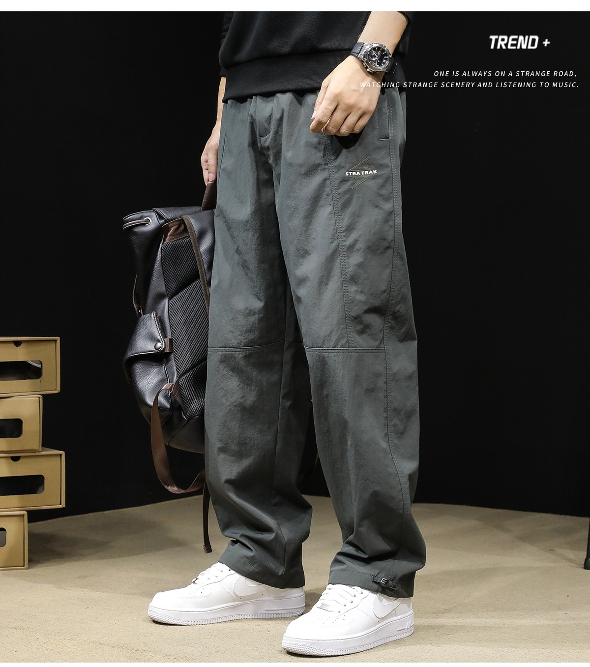 Pantaloni cargo larghi e dritti neri alla moda da uomo, nuovi, autunno 2025, casual_voghion.com