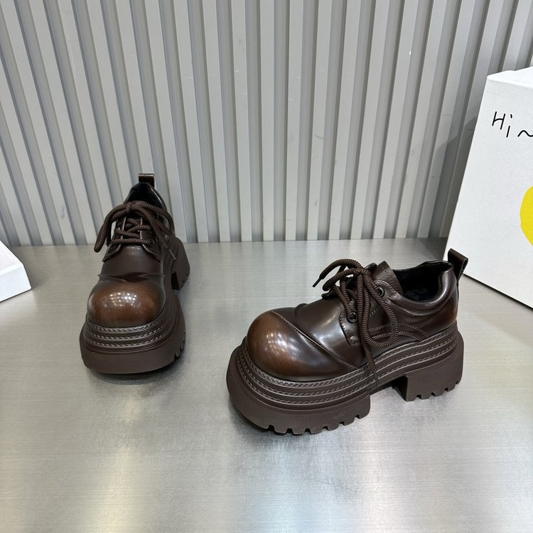 Voyage Voyage 2025 Spring Thick-Soled Leather For Women, British Style Lace-Up Derby Shoes, Loafers, Platform Height-Increasing Shoes_voghion.com