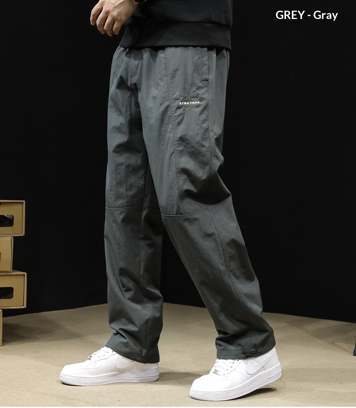 Pantaloni cargo larghi e dritti neri alla moda da uomo, nuovi, autunno 2025, casual_voghion.com