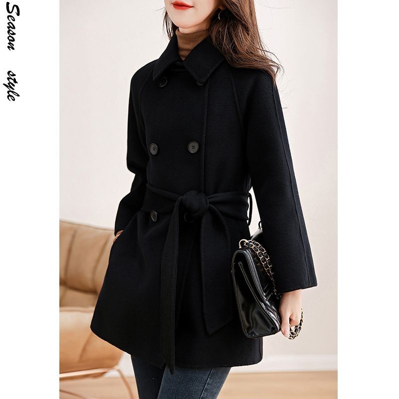 girl Girl Black Short Doll Collar Single-Sided Cashmere For Women 2025 New Autumn Winter Loose Woolen Coat Jacket_voghion.com