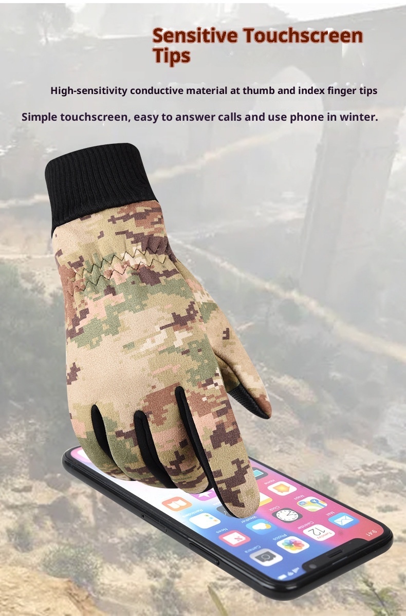boy Boy Boy Fleece-Lined Warm Gloves Men Tactical Dead Leaf Camouflage Riding Suede Outdoor Climbing Non-Slip Touchscreen_voghion.com