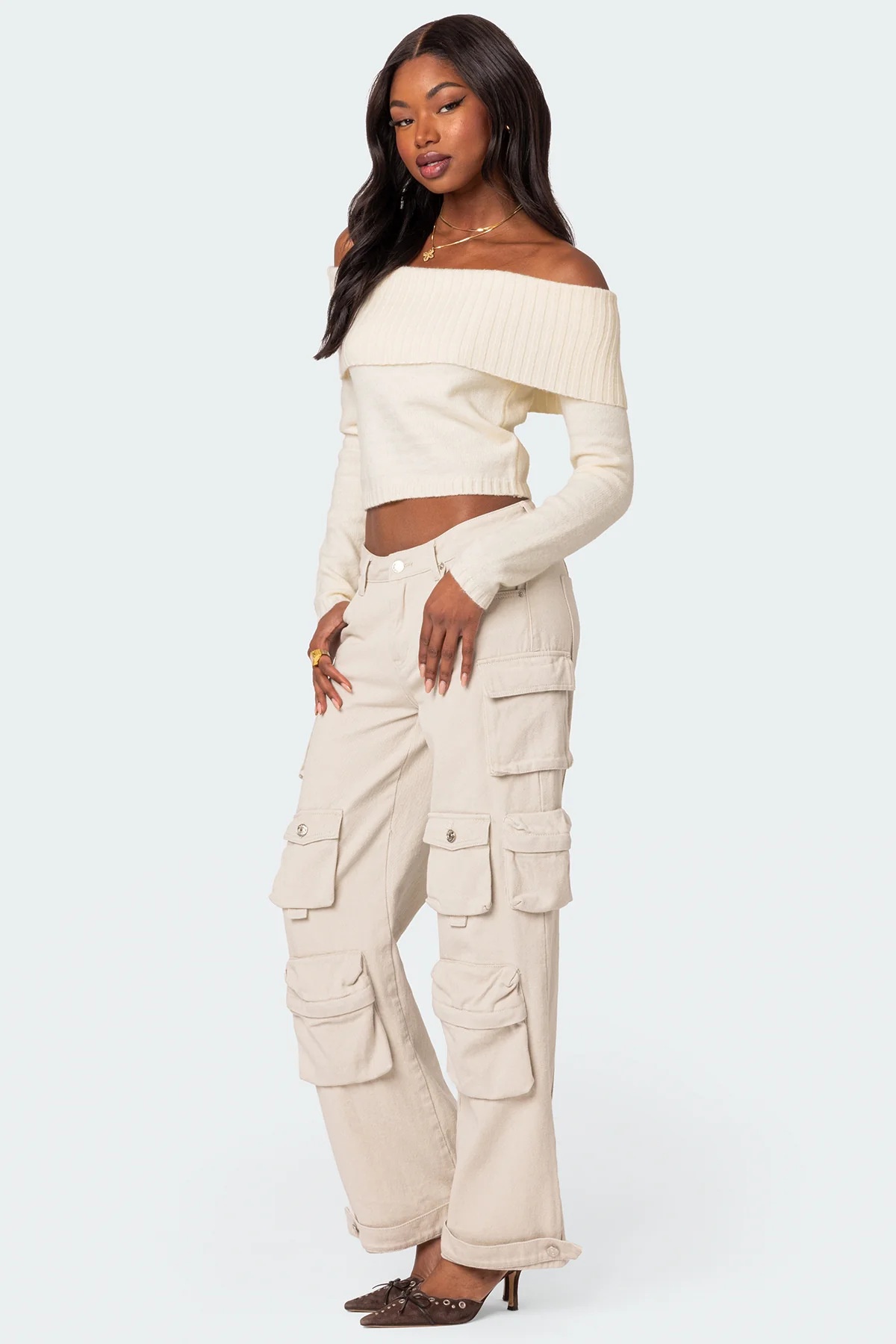 ChicShe ChicShe 2025 European And American Cross-Border Spring New Knitted Top Women's Solid Color Off-Shoulder Long Sleeve Pullover_voghion.com