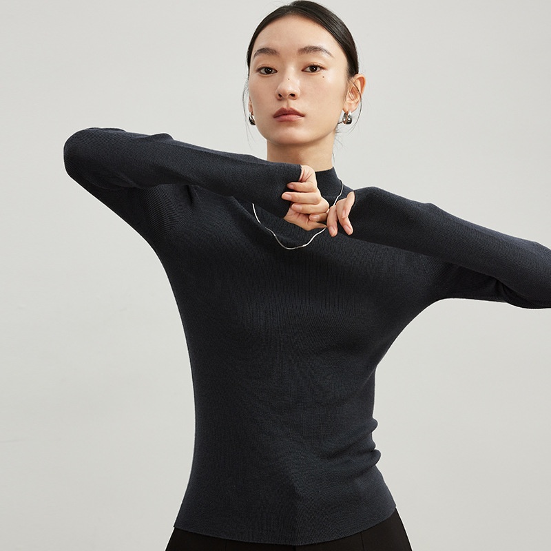 ChicShe ChicShe Xin Ao Pull tricoté sans couture en laine fine 100 % pour femme, taille 25, début d'automne, col roulé._voghion.com