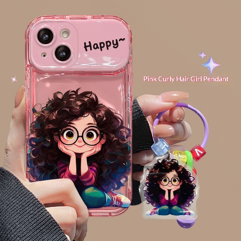 TechGlobe Fluffy Glasses Girl Pendant Compatible With 14pm Phone Case IPhone 15 Flip Mirror 13/12 Transparent 7_voghion.com