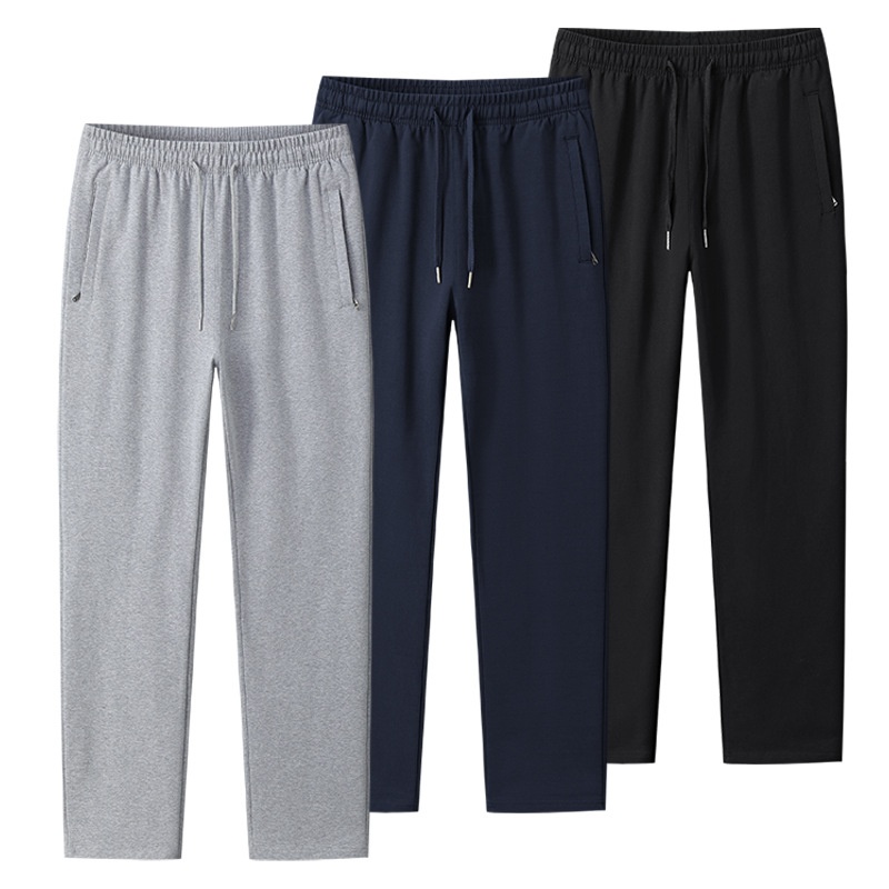 Pantaloni sportivi lunghi e dritti in maglia, casual, da uomo, taglie forti, in puro cotone, vestibilità ampia, primavera-autunno_voghion.com