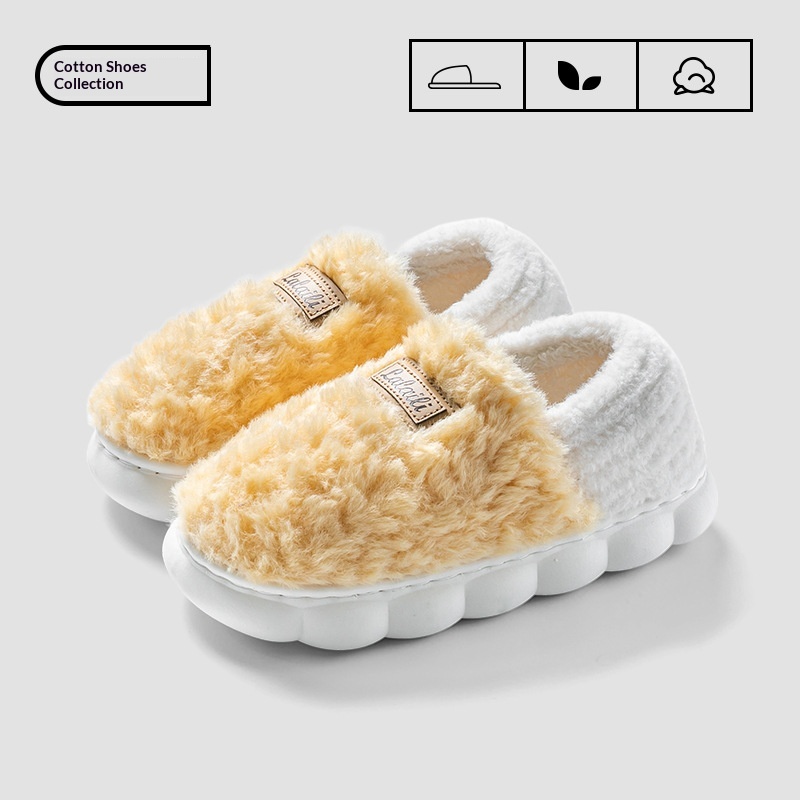 Zees Zees Women's Winter 2024 New Indoor Plush Couple Slippers Non-Slip Men's Home Cotton Shoes_voghion.com