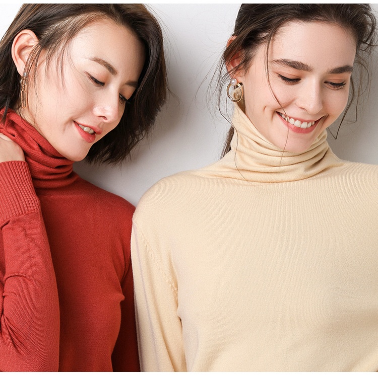 ChicShe ChicShe 2025 Autumn Winter New Women's Sweater Korean Style Pile Collar Slim Fit Inner Layer Base Shirt Knitted Wool_voghion.com