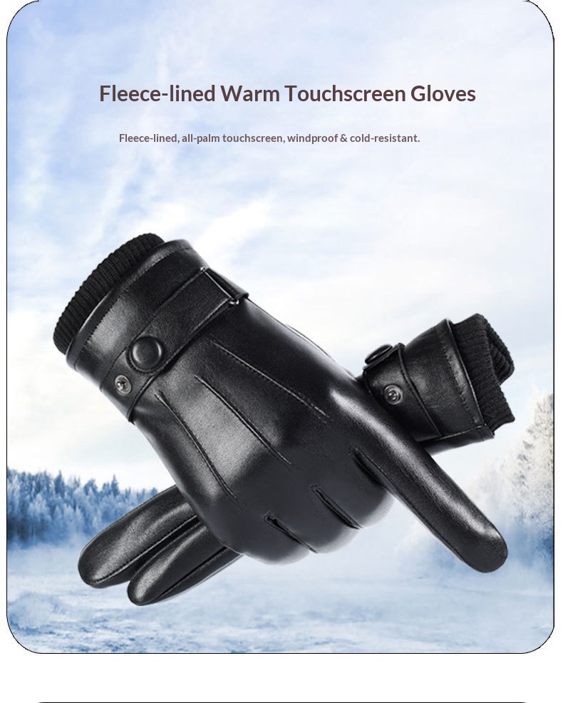 boy Boy Boy PU Wool Screw Mouth Three-Line Fleece-Lined Arctic Fleece Thickened Gloves Cycling Warm Touchscreen Men Winter_voghion.com