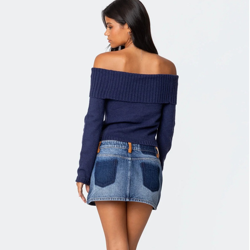 ChicShe ChicShe 2025 European And American Cross-Border Spring New Knitted Top Women's Solid Color Off-Shoulder Long Sleeve Pullover_voghion.com