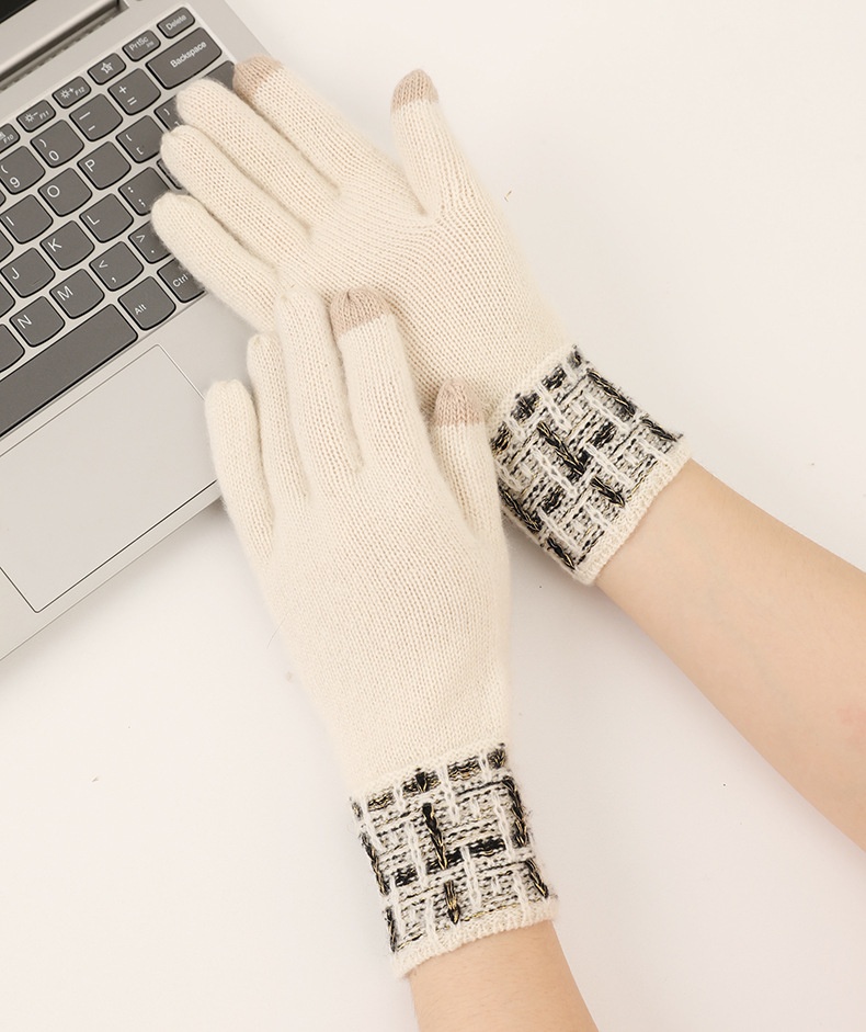 boy Boy Boy Cashmere Autumn Touchscreen Style Unisex Winter Knitted With Gold Thread Thermal Cycling Gloves_voghion.com