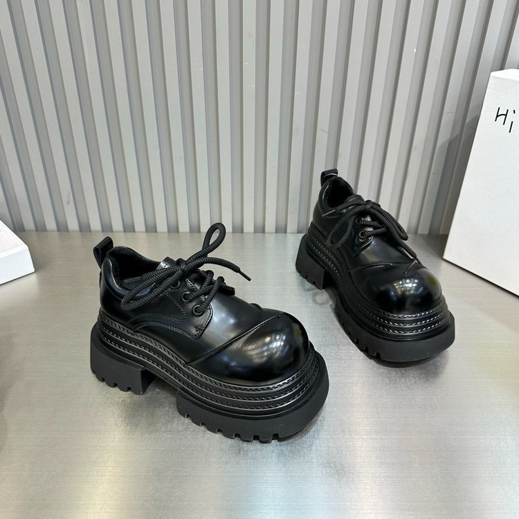 Voyage Voyage 2025 Spring Thick-Soled Leather For Women, British Style Lace-Up Derby Shoes, Loafers, Platform Height-Increasing Shoes_voghion.com