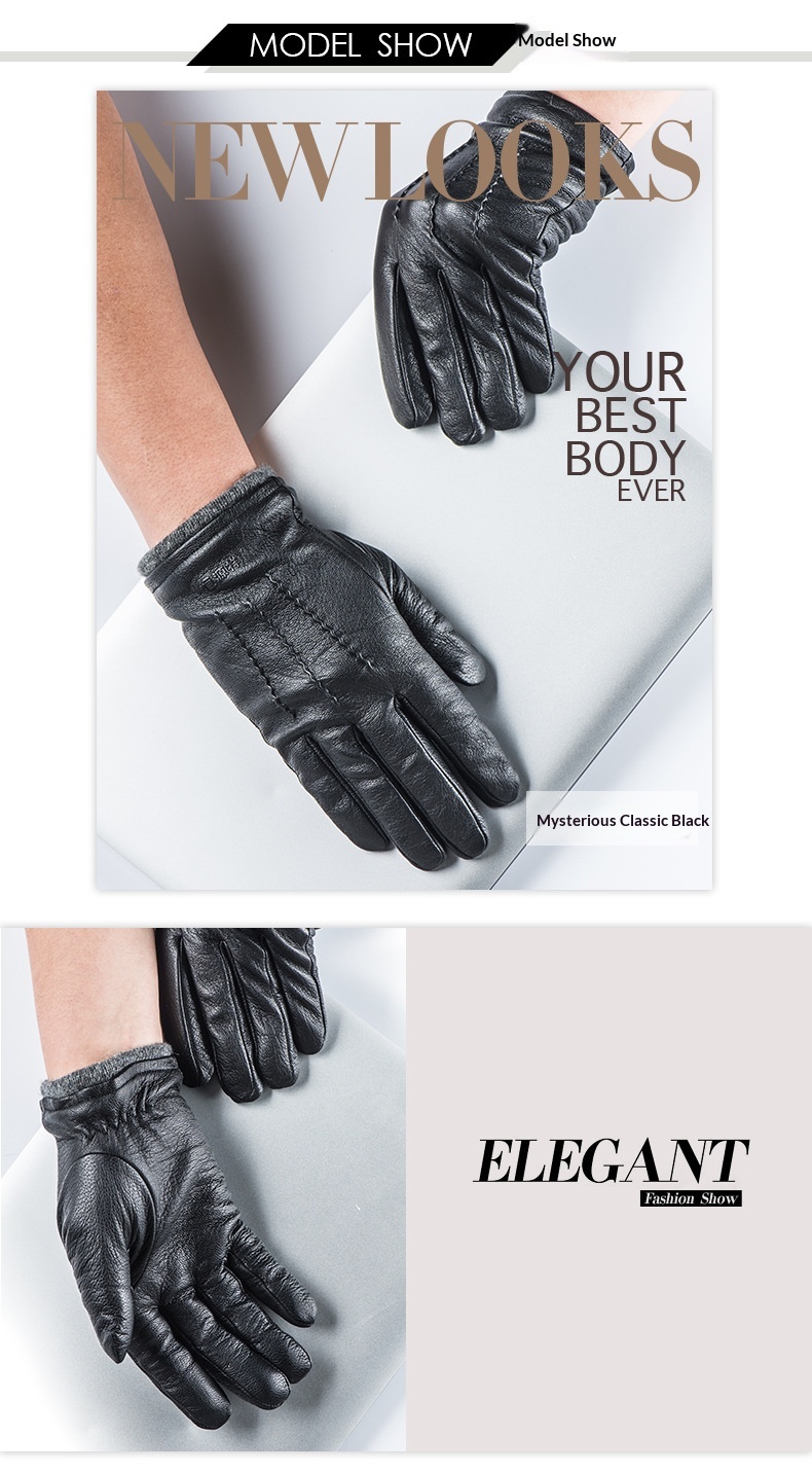 boy Boy Boy Hengyuanxiang Sheepskin Touchscreen Men's Autumn Winter Trendy Fleece Lined Thickened Cycling Genuine Leather Gloves_voghion.com