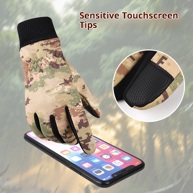 boy Boy Boy Fleece-Lined Warm Gloves Men Tactical Dead Leaf Camouflage Riding Suede Outdoor Climbing Non-Slip Touchscreen_voghion.com