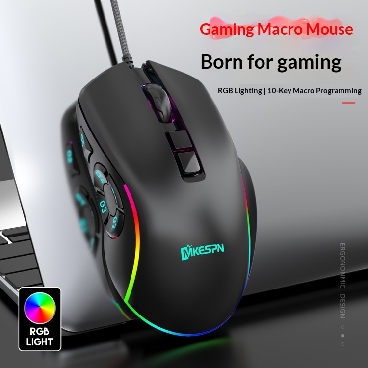 Souris gaming filaire RGB personnalisable Digitex X9 avec pavé tactile 10 touches et réglage sur 6 niveaux_voghion.com