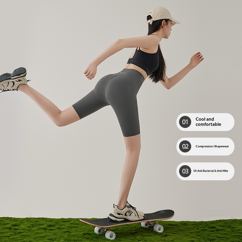 Damskie cienkie legginsy, letnia odzież wierzchnia do jogi, obcisłe, pięciopunktowe spodnie rowerowe, wysoki stan, modelujące brzuch, wyszczuplające_voghion.com