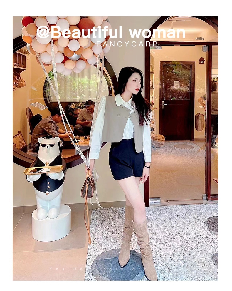 ShoeGlobe ShoeGlobe ShoeGlobe Zwiększenie wysokości wewnętrznej ~Kolor khaki Stacked Długie buty jeździeckie dla kobiet 2024 Nowość Jesień Zima Francuskie do połowy łydki_voghion.com