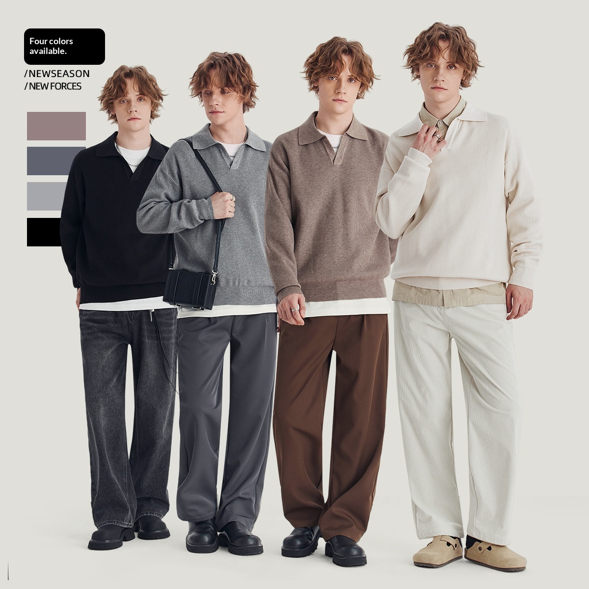 boy Boy Boy Boy APO Men's Clothing|Men's Sweater Trendy Brand Autumn High-end Loose Pullover Turn-down Collar Polo Knitwear Long Sleeve_voghion.com