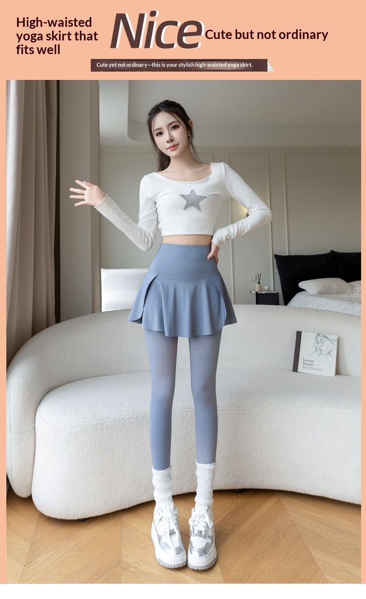 ChicShe Nouvelle jupe deux pièces taille haute à imprimé requin à neuf pointes, pantalon de yoga et legging grande taille pour femme_voghion.com