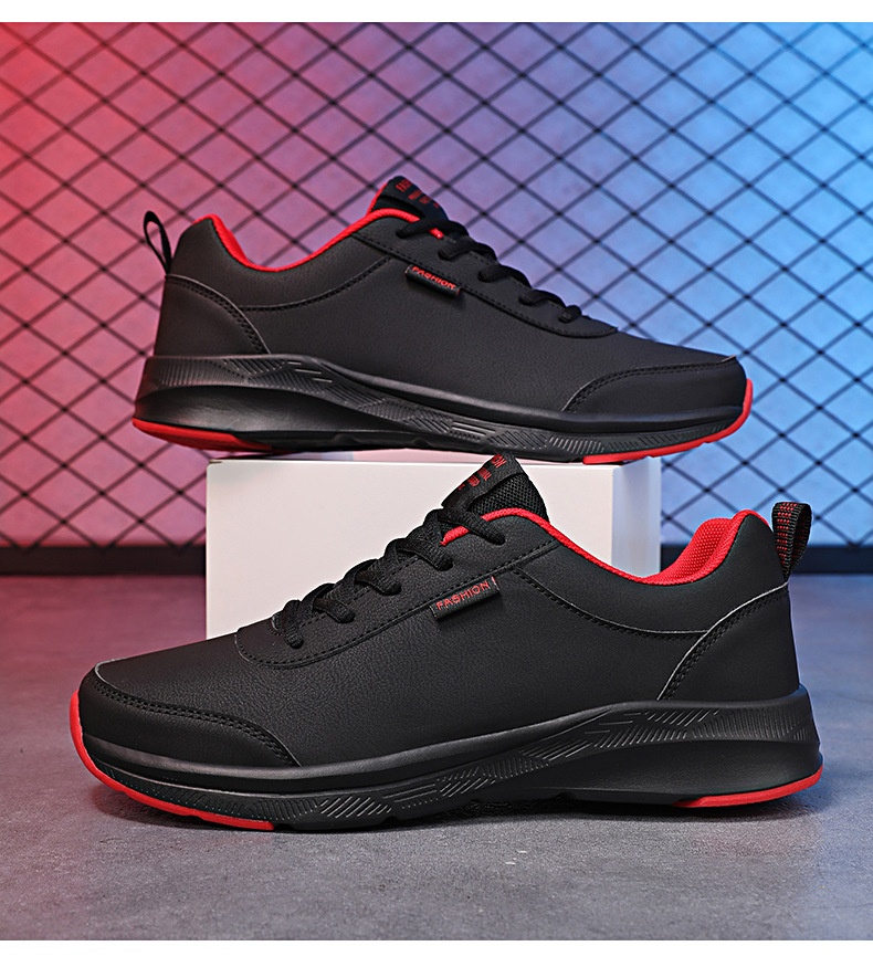 Baskets en cuir Zees Foreign Trade pour homme, modèle automne, imperméables, antidérapantes, noires, polyvalentes, à semelle souple et décontractée._voghion.com