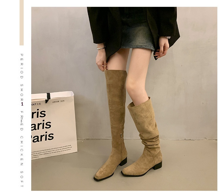 ShoeGlobe ShoeGlobe ShoeGlobe Chunky Heel Pointed Toe Suede Slim Long Women's Shoes 2025 New Autumn Winter Korean Style Over-the-Knee Riding Boots_voghion.com