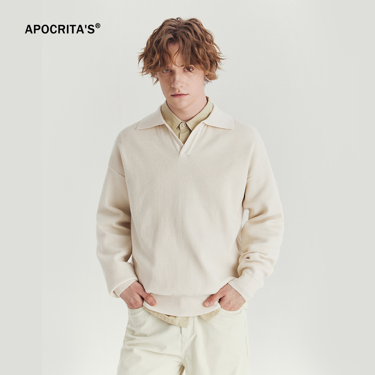 boy Boy Boy Boy APO Men's Clothing|Men's Sweater Trendy Brand Autumn High-end Loose Pullover Turn-down Collar Polo Knitwear Long Sleeve_voghion.com