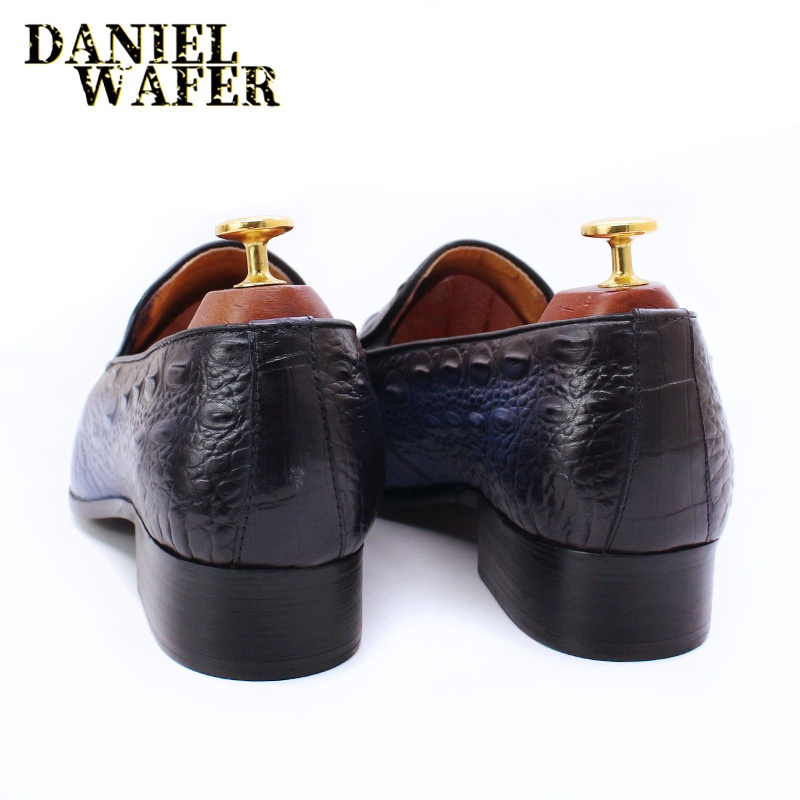 WalkPrime WalkPrime Italian Handmade Business Casual Pointed Toe Genuine Leather Tassel Loafers Crocodile Pattern Trendy Men's Shoes_voghion.com