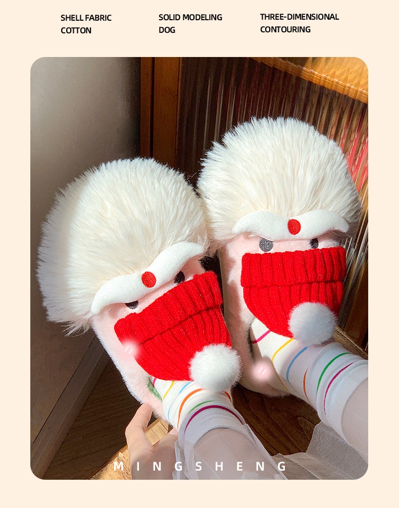 Pantoufles chaudes en coton pour l'intérieur et l'extérieur, motif Père Noël, collection hiver 2025 Zees, nouveauté Noël et Halloween_voghion.com