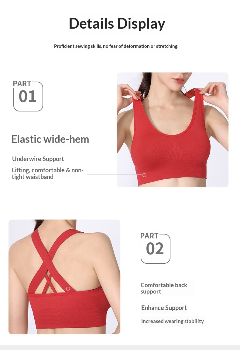 Soutien-gorge ChicShe européen et américain grande taille à dos croisé, sans armatures, antichoc, séchage rapide, idéal pour le yoga, la course à pied et le fitness. Sous-vêtements de sport pour le yoga, la course à pied et le fitness._voghion.com