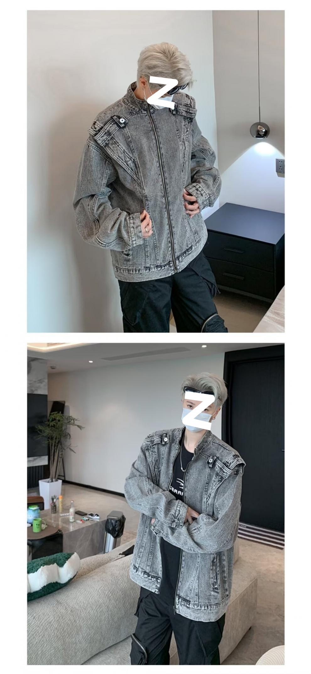 Giacca da motociclista da uomo in denim corto patchwork retrò resistente e alla moda, marchio europeo e americano, stile Cleanfit_voghion.com