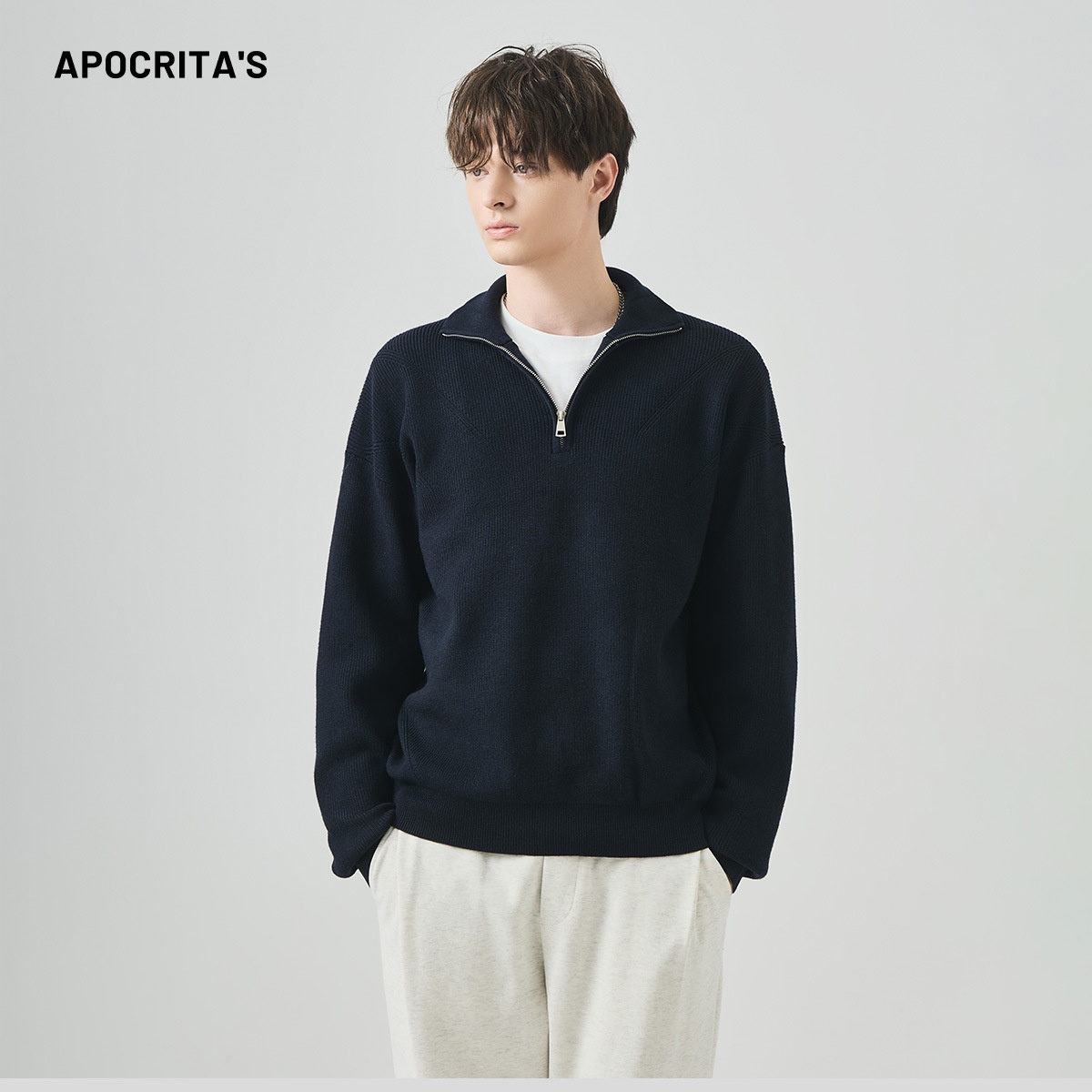 Boy Boy Boy Boy APO Clothing|Coss-Bode Half-Zip Rollkragenpullover für Herren, Herbst/Winter, Old Money Style, locker, lässig, langärmelig_voghion.com